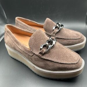Johnston and Murphy Womens Sz 6 Gray Suede Gracelyn Chain Platform Loafers Shoes